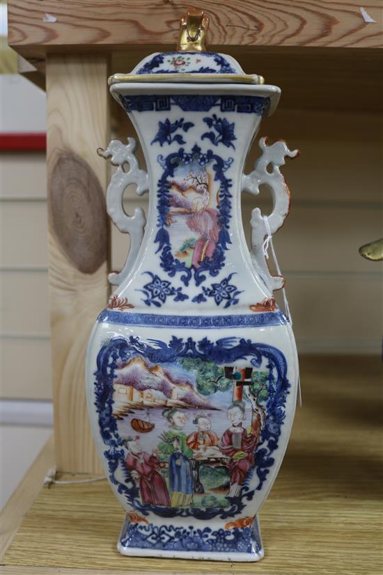 An 18th century Mandarin pattern vase, H.33cms